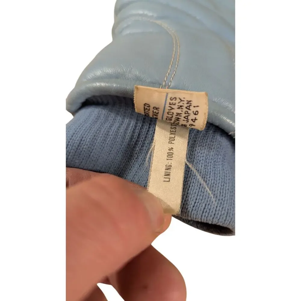 Womens Small Light Blue Soft Leather Sherpa Lined Gloves Vtg Teal Conroy Ski